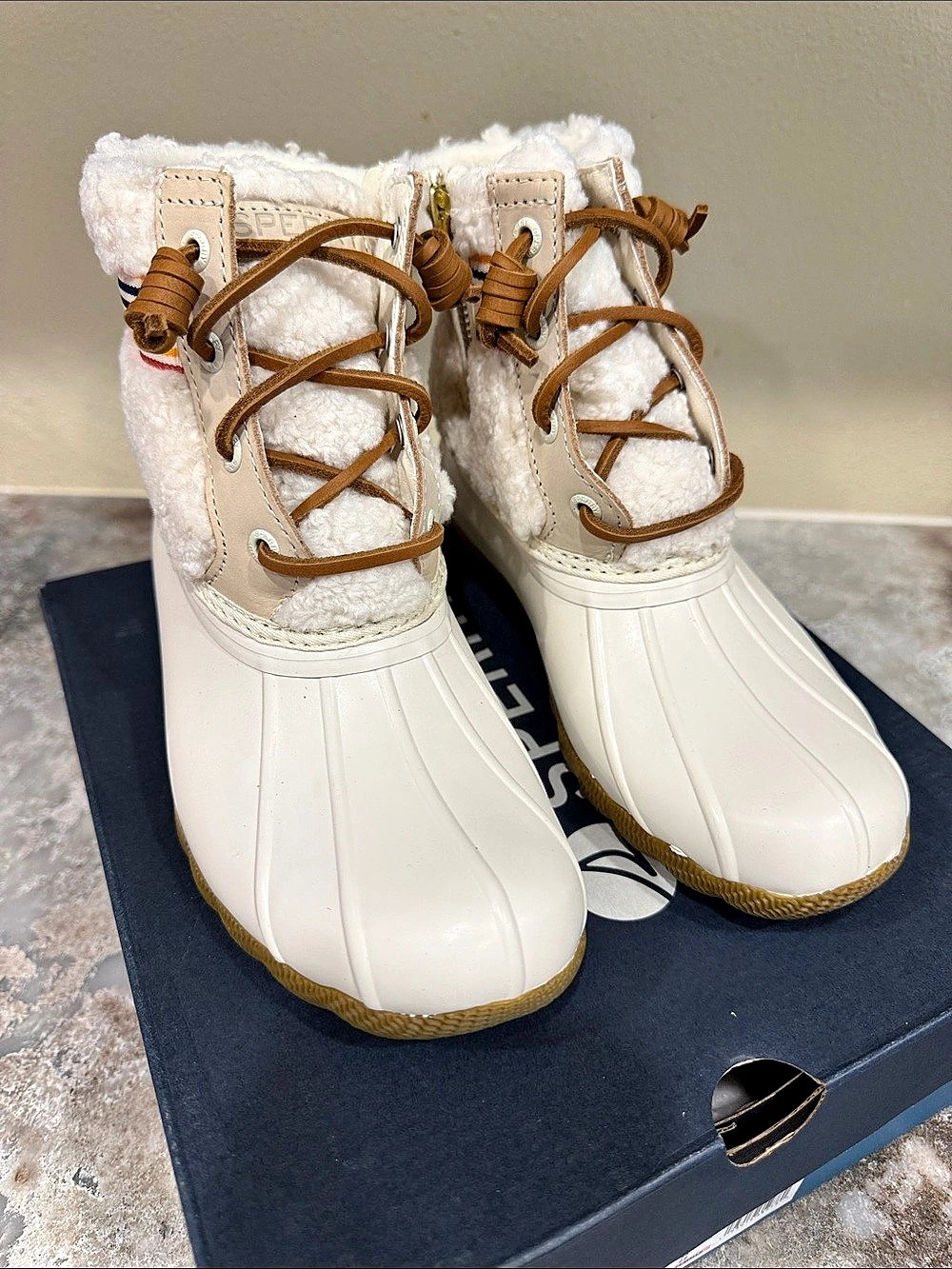 Sperry Saltwater Sherpa Ivory Duck Boot Women's White & Brown Boots